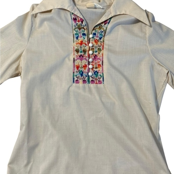 NPC Fashions Embroidered 1970s Vintage Folk Blouse Size M 70's Cotton 70's Hippy - Picture 6 of 10